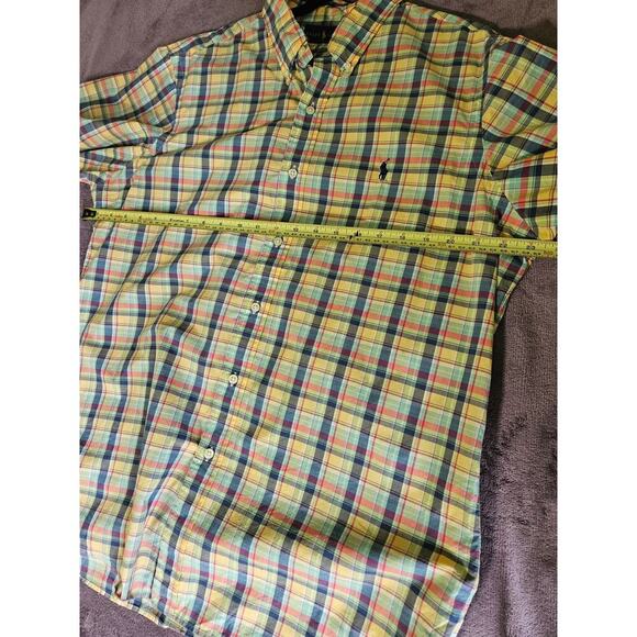 Ralph Lauren men's L cotton button up shirt, yellow multi plaid, preppy casual - Picture 6 of 7